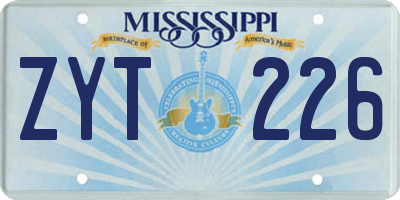 MS license plate ZYT226