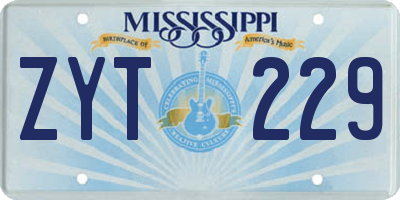MS license plate ZYT229