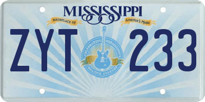 MS license plate ZYT233