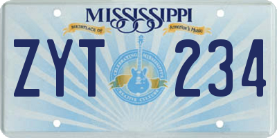 MS license plate ZYT234