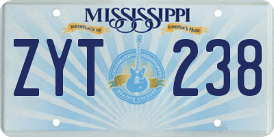MS license plate ZYT238