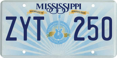 MS license plate ZYT250