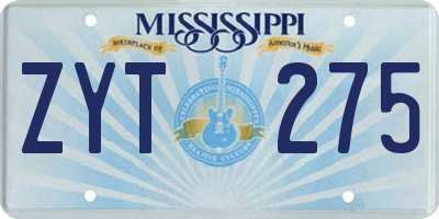MS license plate ZYT275