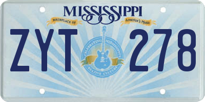 MS license plate ZYT278