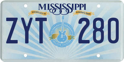 MS license plate ZYT280