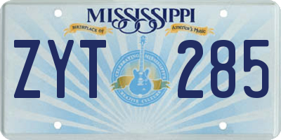 MS license plate ZYT285