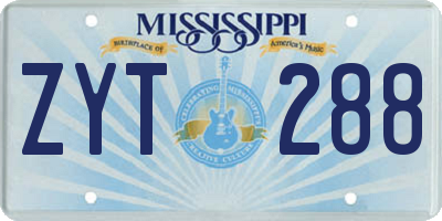 MS license plate ZYT288