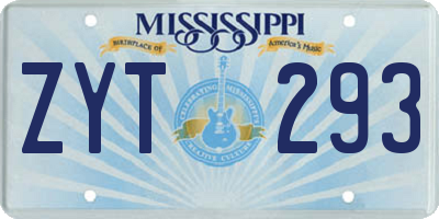 MS license plate ZYT293