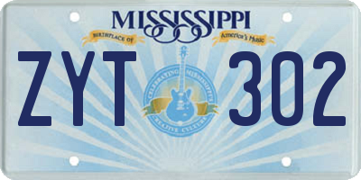 MS license plate ZYT302