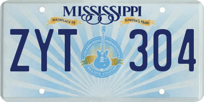 MS license plate ZYT304