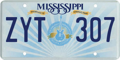 MS license plate ZYT307