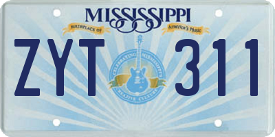 MS license plate ZYT311