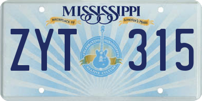 MS license plate ZYT315