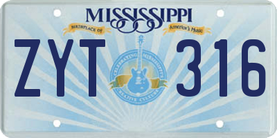 MS license plate ZYT316