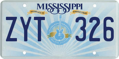 MS license plate ZYT326