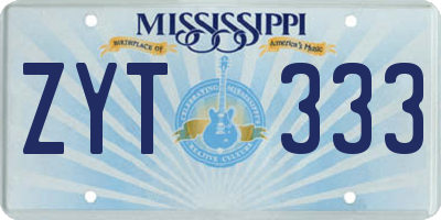 MS license plate ZYT333