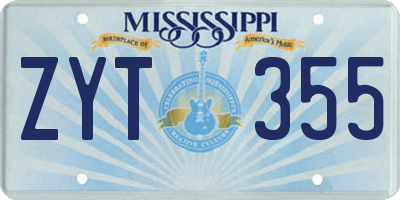 MS license plate ZYT355