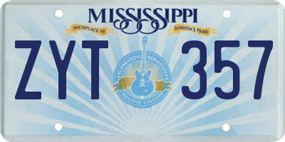 MS license plate ZYT357