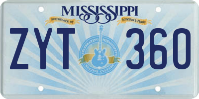 MS license plate ZYT360
