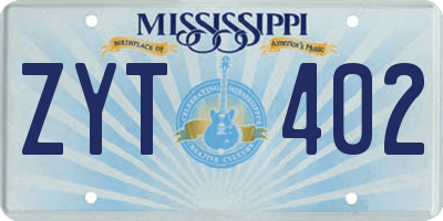 MS license plate ZYT402