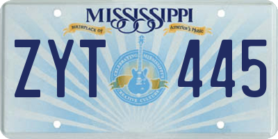 MS license plate ZYT445