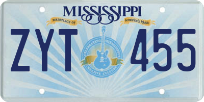 MS license plate ZYT455