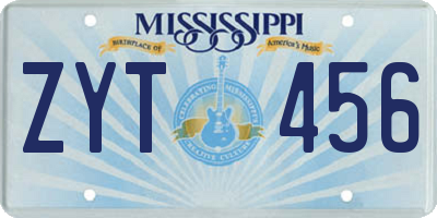 MS license plate ZYT456