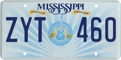 MS license plate ZYT460