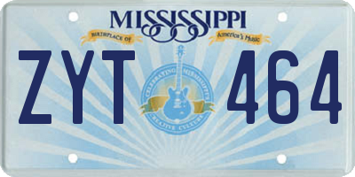 MS license plate ZYT464
