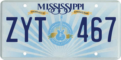 MS license plate ZYT467