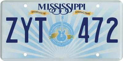MS license plate ZYT472