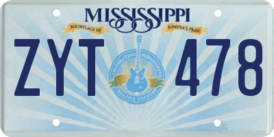 MS license plate ZYT478