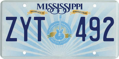MS license plate ZYT492