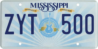 MS license plate ZYT500