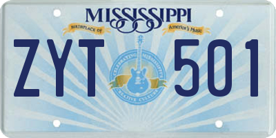MS license plate ZYT501