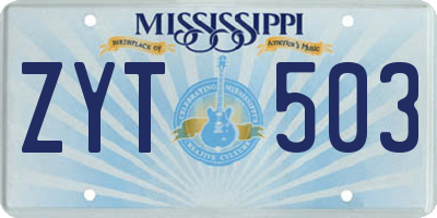 MS license plate ZYT503