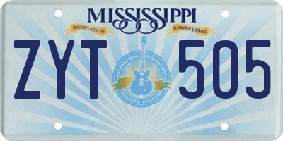 MS license plate ZYT505