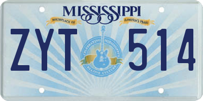 MS license plate ZYT514