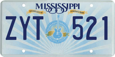 MS license plate ZYT521