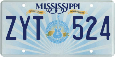 MS license plate ZYT524