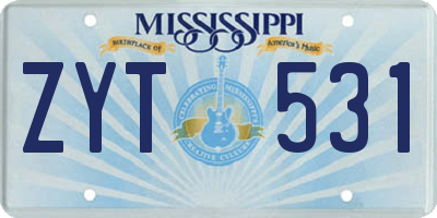 MS license plate ZYT531