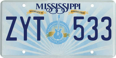 MS license plate ZYT533