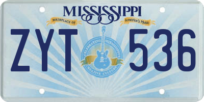 MS license plate ZYT536
