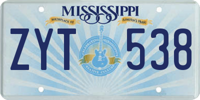 MS license plate ZYT538