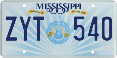 MS license plate ZYT540
