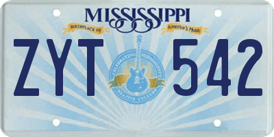 MS license plate ZYT542