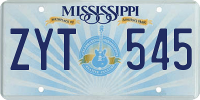 MS license plate ZYT545