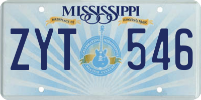 MS license plate ZYT546