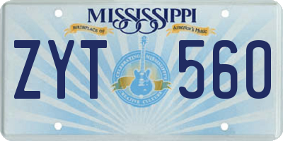 MS license plate ZYT560