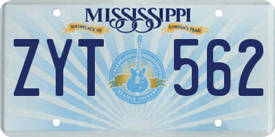 MS license plate ZYT562